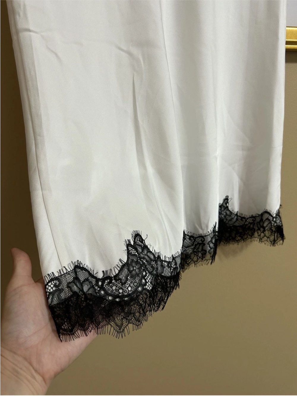 White Maxi Skirt with Black Lace Hem and Waist Trim - Picture 7 of 7